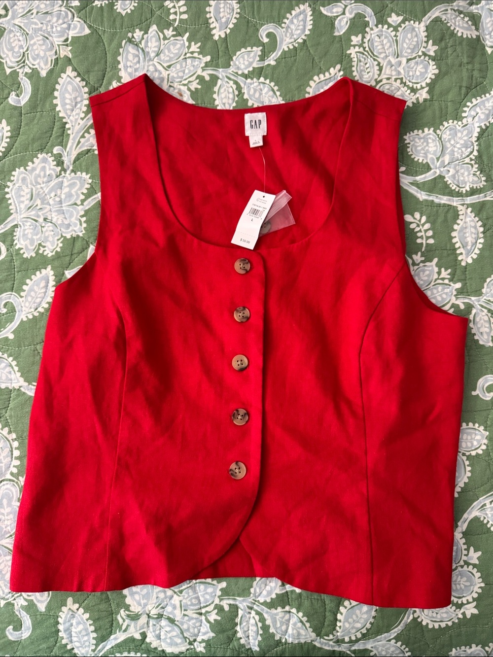 GAP Red Button-Front Sleeveless Vest Top